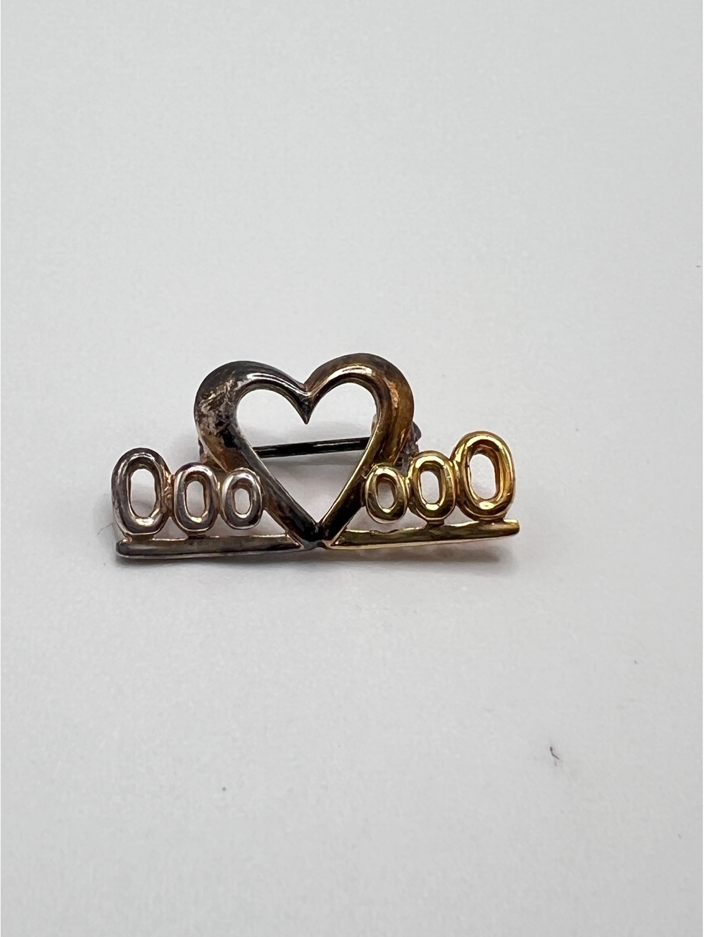 Vintage Signed SJ Two Tone Heart Gold Silver Brooch Pin